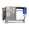 Industrial Reverse Osmosis 1000 GPD water treatment plant featuring a stainless steel mobile frame, dual flow meters, pressure gauges, and blue pre-filter cartridges.