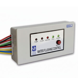 BACCE Water Flushing Control unit for Reverse Osmosis systems showing LED indicators and wiring.